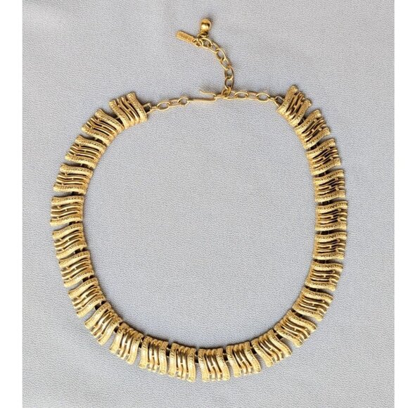Vintage Vendome Gold Tone Textured Link Necklace Choker Bold Statement 15- 17.5" - Picture 1 of 5
